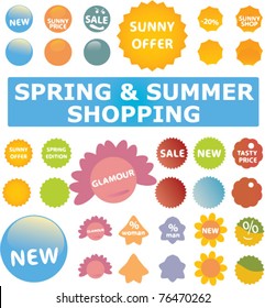 spring & summer shopping labels, stickers, vector