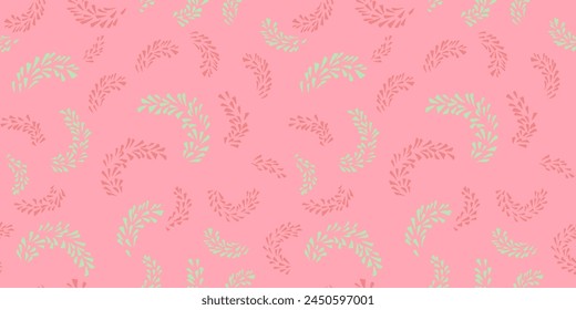 Spring or summer simple seamless pattern with abstract branches tiny shapes drops, spots, dots. Minimalist background patterned. Vector hand drawing sketch. Collage for designs, printing