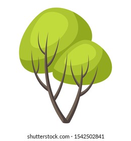 Spring or summer stylized tree with green leaves. Natural illustration.