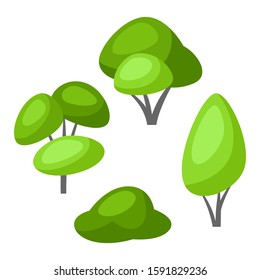 Spring or summer stylized tree with green leaves. Natural illustration.