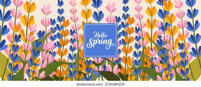 Spring and summer templates with beautiful blossom flowers and nature.set of cards with cute meadow flowers. Floral botanical for holiday  poster, invitation, social media post, Mother's Day, Easter.