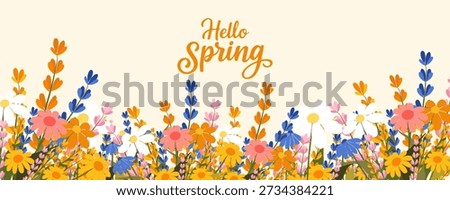 Spring and summer templates with beautiful blossom flowers and nature.set of cards with cute meadow flowers. Floral botanical for holiday  poster, invitation, social media post, Mother's Day, Easter.