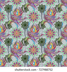 Spring summer time. Flowers on gray, neutral and green colors. Vector seamless cute flower pattern. Holidays mood. Gentle romantic print.