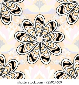 Spring summer time. Holidays mood. Gentle romantic print. Flowers on neutral, beige and black colors. Vector seamless cute flower pattern.
