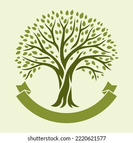Árbol de primavera o verano con hojas verdes. Ilustración natural.