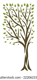 Árbol de primavera o verano con hojas verdes. Ilustración natural.