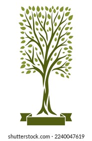 Spring or summer tree with green leaves. Natural illustration.