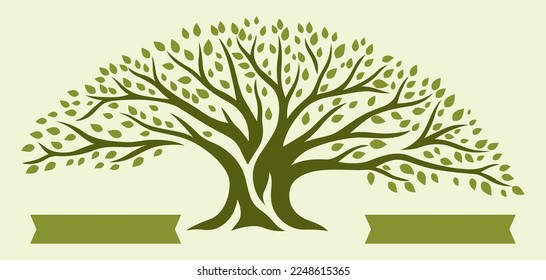 Árbol de primavera o verano con hojas verdes. Ilustración natural.