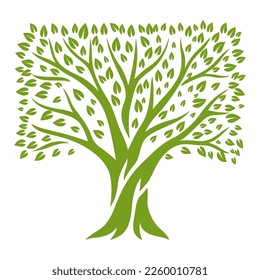 Spring or summer tree with green leaves. Natural illustration.