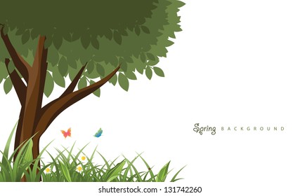 Spring and Summer Tree Landscape. EPS 8 vector, grouped for easy editing. No open shapes or paths.