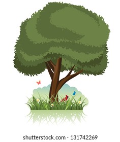 Spring and Summer Tree Landscape. EPS 8 vector, grouped for easy editing. No open shapes or paths.