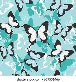 Spring and summer tropical butterfly seamless pattern