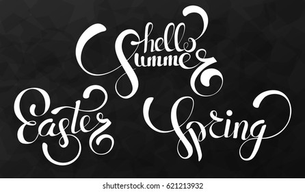 Spring and summer typography Background greeting card design template. Modern horizontal illustration.
