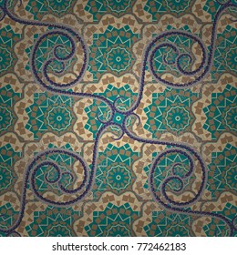 Spring and summer vintage floral background in blue, gray and beige colors. Beautiful vector texture. Seamless pattern with elegance abstract blooming flowers.