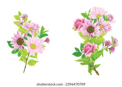 spring and summer watercolor floral bouquet and branch arrangement
