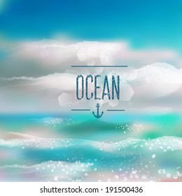 Spring and summer watercolor ocean background with shining sparks and bokeh. Vector Illustration, Graphic Design Editable For Your Design. 