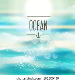 Spring and summer watercolor ocean background with shining sparks and bokeh. Vector Illustration, Graphic Design Editable For Your Design. 