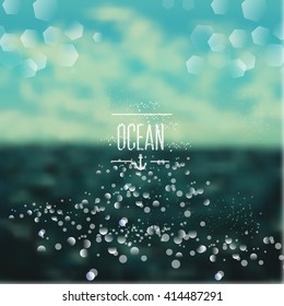 Spring and summer watercolor ocean background with shining sparks and bokeh. Vector Illustration, Graphic Design Editable For Your Design. 