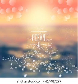 Spring and summer watercolor ocean background with shining sparks and bokeh. Vector Illustration, Graphic Design Editable For Your Design. 