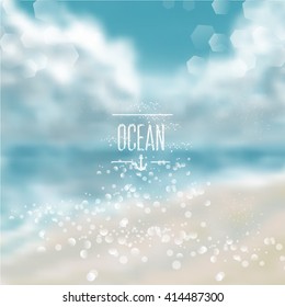 Spring and summer watercolor ocean background with shining sparks and bokeh. Vector Illustration, Graphic Design Editable For Your Design. 
