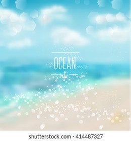 Acuarela de primavera y verano fondo oceánico con brillantes chispas y bokeh. Ilustración De Vectores, Diseño Gráfico Editable Para Su Diseño. 