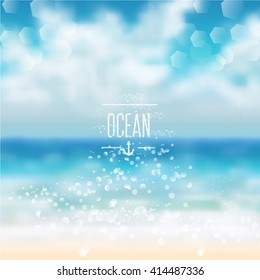 Spring and summer watercolor ocean background with shining sparks and bokeh. Vector Illustration, Graphic Design Editable For Your Design. 
