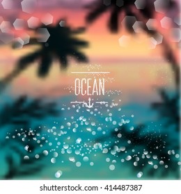 Acuarela de primavera y verano fondo oceánico con brillantes chispas y bokeh. Ilustración De Vectores, Diseño Gráfico Editable Para Su Diseño. 