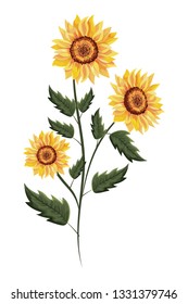 Spring sunflower drawinf with leaves
