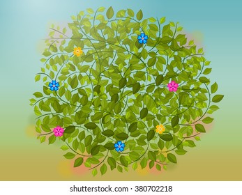 spring Sunny background of green leaves and flowers