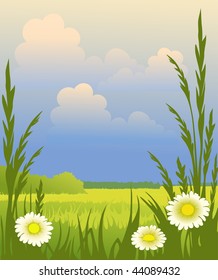 Spring sunny landscape with flowers