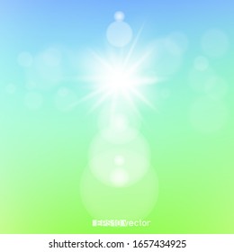 Spring sunshine light template background. Nature sunlight bokeh backdrop. Springtime ecology wallpaper