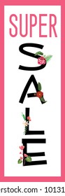 Spring Super Sale vertical banner, Discount offer design.