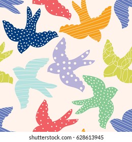 Spring swallows. Vector seamless pattern.