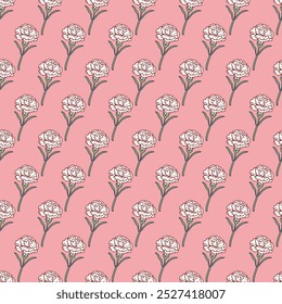 Spring Sweet Carnation Flower Parade Pattern Art. The flowers are arranged in a parade-like fashion, creating a delicate and nature-inspired design perfect for various creative projects.