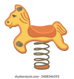 Spring swing. Cute colorful toy horse in spring. Vector isolated illustration.