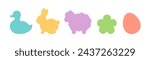 Spring symbols Easter icons vector set. Cute Easter bunny sign, Easter egg, chubby sheep, duck. Spring shapes card, logo, die-cutting, ads design element, cookie cutter, label, decal silhouette.