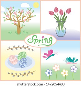 spring symbols on background vector elements 