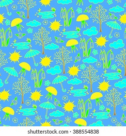 Spring symbols seamless pattern, background