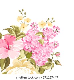 Spring syringe flowers background for the romantic design. Vector illustration.