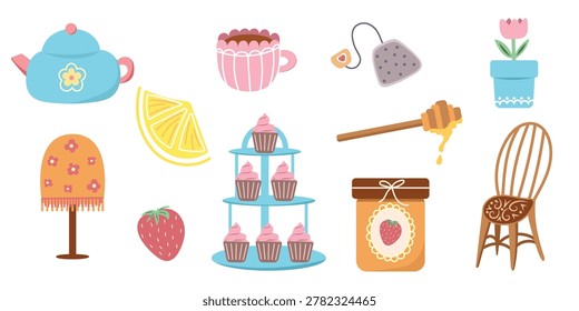 Spring tea party set with tulip and teapot