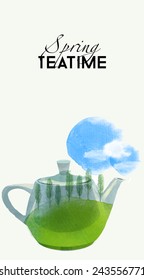 Spring Tea Time. Watercolor vector painting