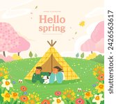 Spring template with beautiful flower. Vector illustration