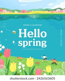 Spring template with beautiful flower. Vector illustration