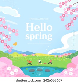 Spring template with beautiful flower. Vector illustration