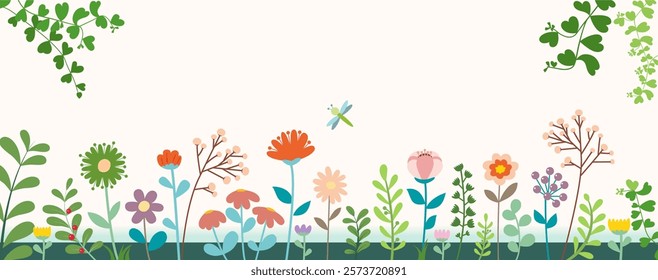 Spring template with beautiful flowers. All layered and grouped. Vector.