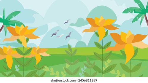 Spring template with beautiful sunflower illustration. Vector illustration