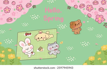 Spring template with cute animals