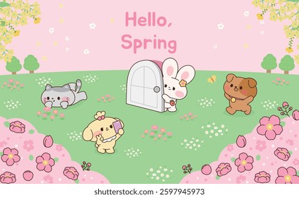 Spring template with cute animals