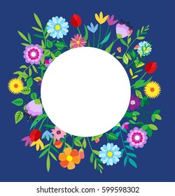 Spring template. Spring elements - flower, leaf. Spring background.  Hello spring - vector card.