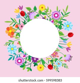 Spring template. Spring elements - flower, leaf. Spring background.  Hello spring - vector card.